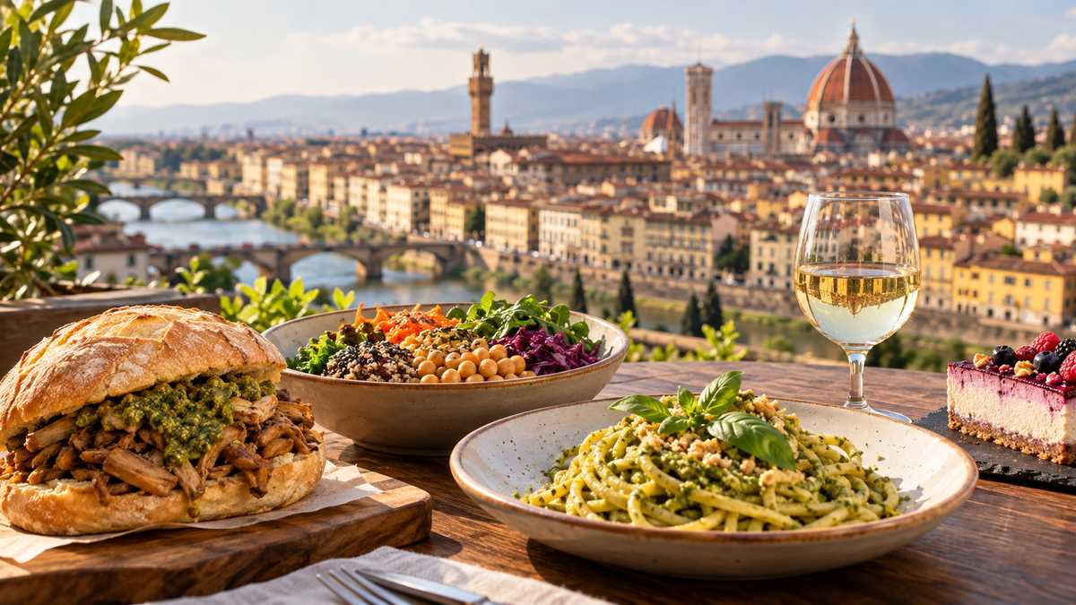 Piatti vegan con vista panoramica su Firenze e sul Duomo